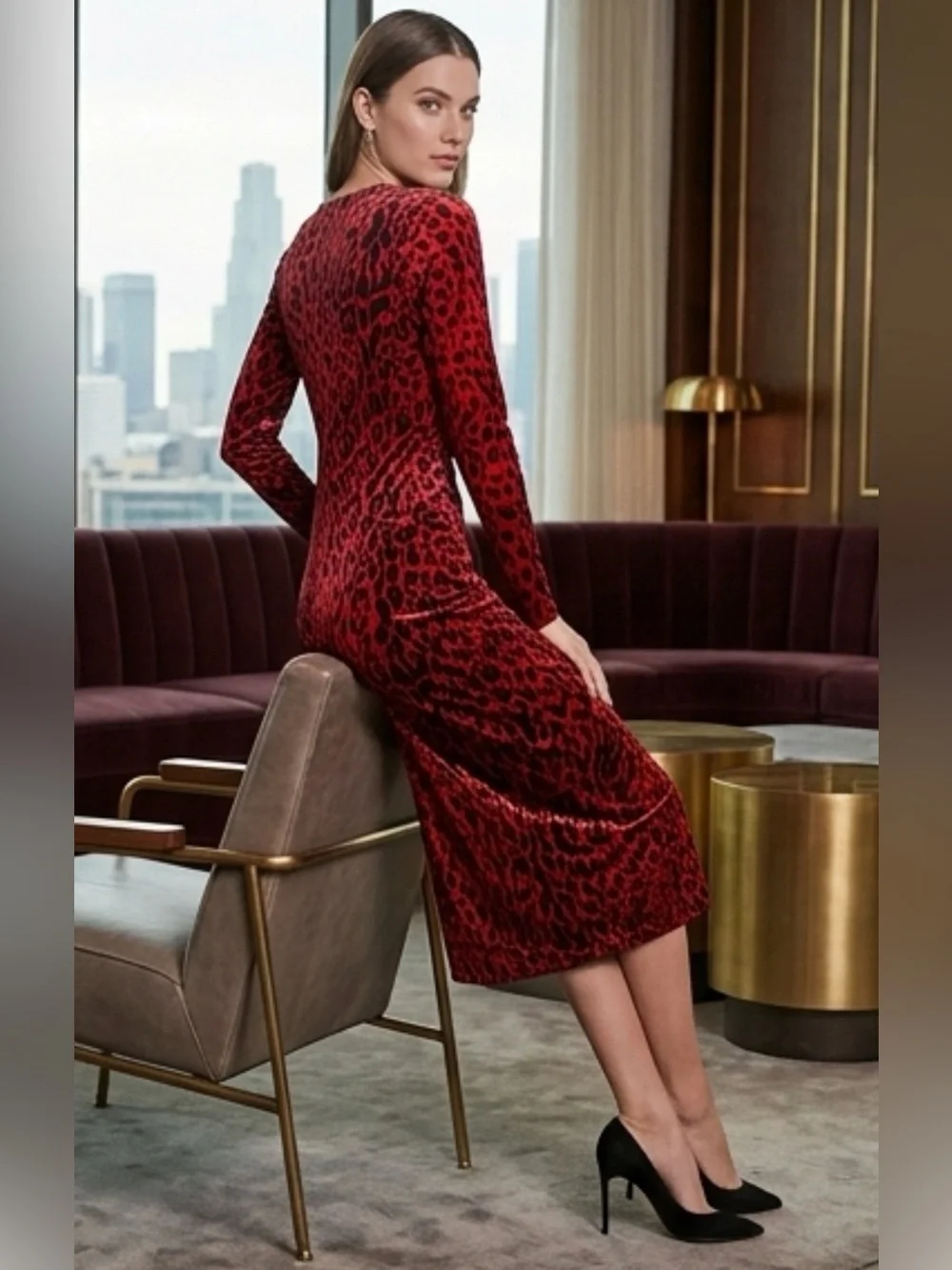NTW L’AGENCE Liberty Midi Dress Cheetah Print - Picture 4 of 12